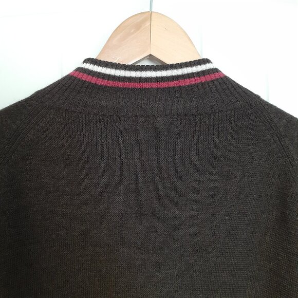 Neve Full Zip Mock Neck Wool Cardigan Sweater with Zip Pockets Brown Size L - Picture 7 of 13